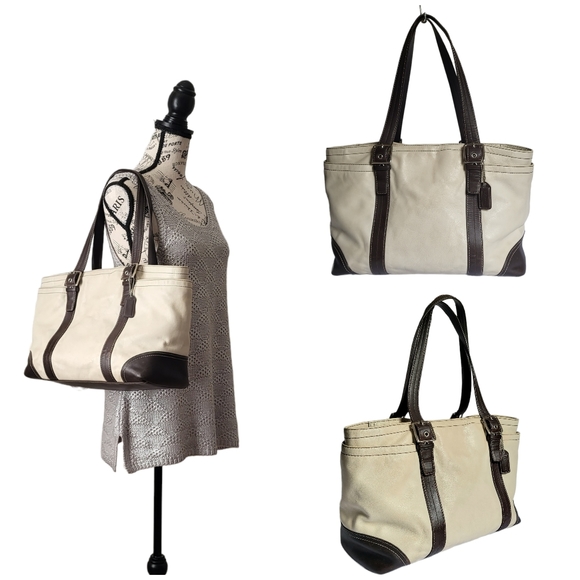 Coach Handbags - Coach XL Extra Large Executive Leather Work Tote Bag Ivory Brown F11203